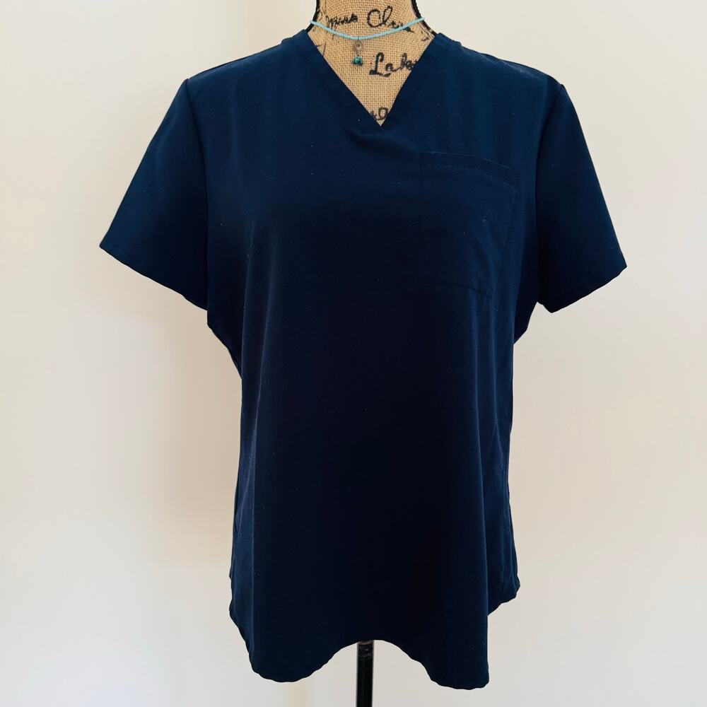Fabletics Womens Navy 1 Chest Pocket Wrinkle Resist  Scrub Top Size Large